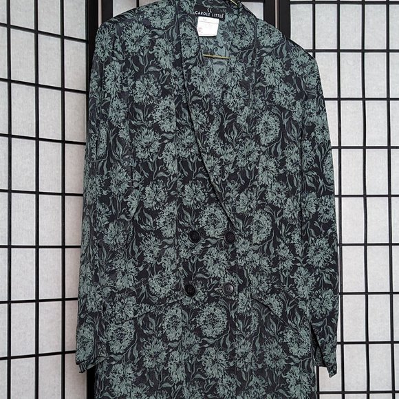 Vintage Carole Little green and black floral pattern lightweight blazer - Picture 2 of 5